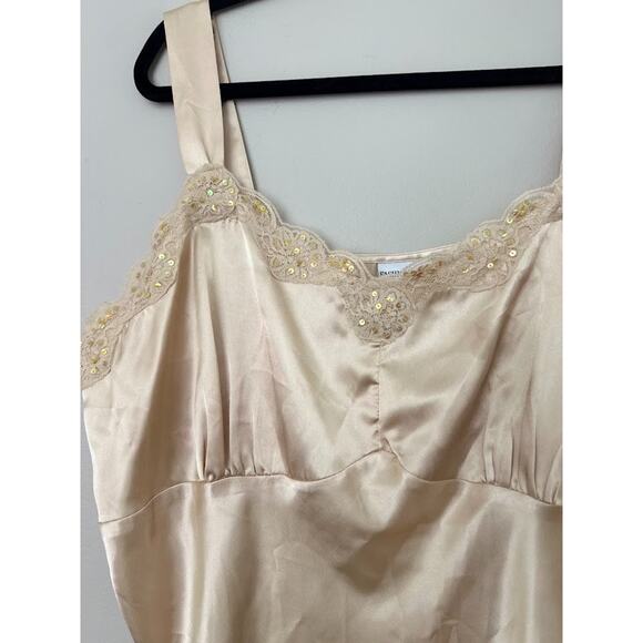 Vintage Fashion Bug Size 20 Top Y2K Style Babydoll Beige Silky Satin Lace Trim - Picture 2 of 7